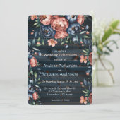 Navy & Copper Peony Wood Huwelijksfeest Kaart (Staand voorkant)