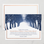 Navy Copper Winter Trees Avenue Wedding Invite Kaart (Voorkant / Achterkant)