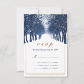 Navy Copper Winter Trees Avenue Wedding RSVP Kaart (Voorkant)