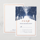 Navy Copper Winter Trees Avenue Wedding RSVP Kaart (Voorkant / Achterkant)