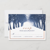 Navy Copper Winter Trees Avenue Wedding RSVP Kaart (Voorkant)
