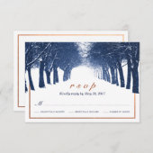 Navy Copper Winter Trees Avenue Wedding RSVP Kaart (Voorkant / Achterkant)