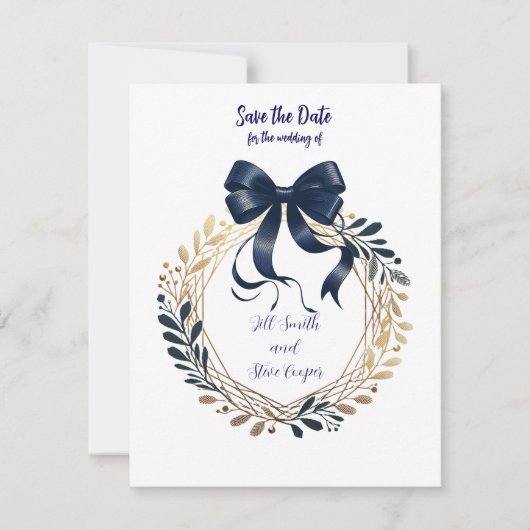 Navy Coquette Bow and Wreath Bewaar de datum Save The Date (Voorkant)