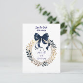 Navy Coquette Bow and Wreath Bewaar de datum Save The Date (Staand voorkant)