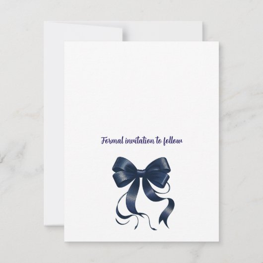 Navy Coquette Bow and Wreath Bewaar de datum Save The Date (Achterkant)