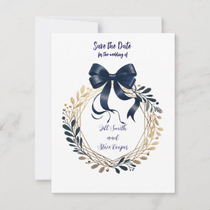 Navy Coquette Bow and Wreath Bewaar de datum Save The Date