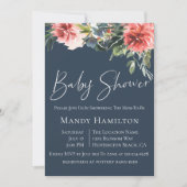 Navy Coral Botanical Baby shower Invitation Kaart (Voorkant)