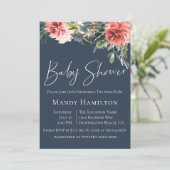 Navy Coral Botanical Baby shower Invitation Kaart (Staand voorkant)