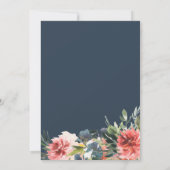 Navy Coral Botanical Baby shower Invitation Kaart (Achterkant)