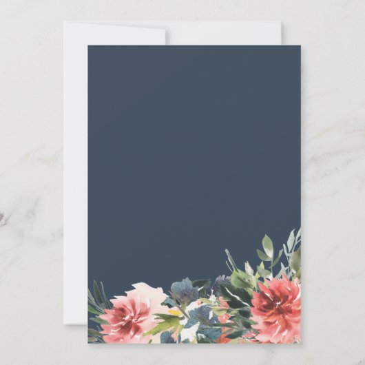 Navy Coral Botanical Baby shower Invitation Kaart (Achterkant)