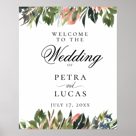 Navy Coral Botanical Wedding Welcome Poster (Voorkant)