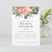 Navy Coral Floral Bridal Shower Aankondiging (Staand voorkant)