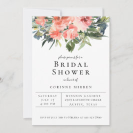 Navy Coral Floral Bridal Shower Aankondiging