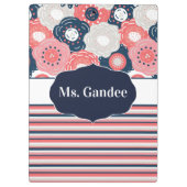 Navy Coral Floral en Stripes Boho gepersonaliseerd Klembord (Achterkant)