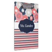 Navy Coral Floral en Stripes Boho gepersonaliseerd Klembord (Rechts)
