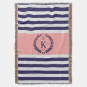 Navy Coral Nautical Stripes gepersonaliseerd monog Deken (Voorkant Verticaal)