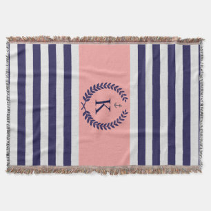Navy Coral Nautical Stripes gepersonaliseerd monog Deken