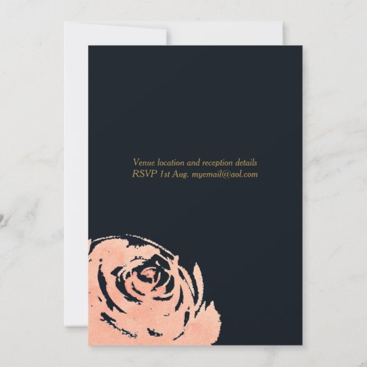 Navy Coral Roos Gold Wedding Kaart (Achterkant)