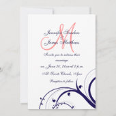 Navy Coral Swirl Monogram Weddenschap Kaart (Achterkant)