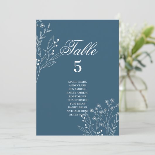 Navy Corner Floral Boho Bruiloft Zitkaarten Kaart (Staand voorkant)