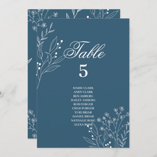 Navy Corner Floral Boho Bruiloft Zitkaarten Kaart (Voorkant / Achterkant)