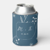 Navy Corner Floral Boho Wedding Can Cooler (Blikje Voorkant)