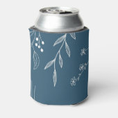 Navy Corner Floral Boho Wedding Can Cooler (Blikje Achterkant)