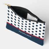 Navy Cosmetics Bag met Polka Dots, Strepen, Naam Etui (Open)