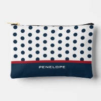 Navy Cosmetics Bag met Polka Dots, Strepen, Naam