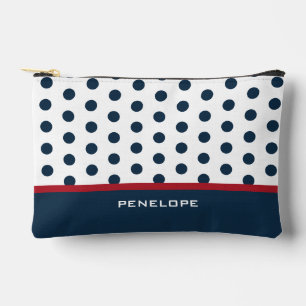 Navy Cosmetics Bag met Polka Dots, Strepen, Naam Etui