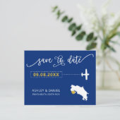Navy Costa Rica Wedding Save the Date Map Briefkaa Briefkaart (Staand voorkant)
