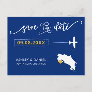 Navy Costa Rica Wedding Save the Date Map Briefkaa Briefkaart