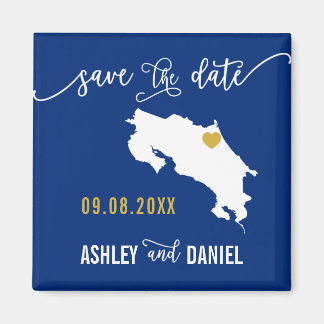 Navy Costa Rica Wedding Save the Date Map Magneet