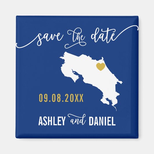 Navy Costa Rica Wedding Save the Date Map Magneet (Voorkant)
