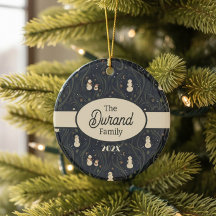 Navy Cottagecore Sneeuwman Winter Kerstmis