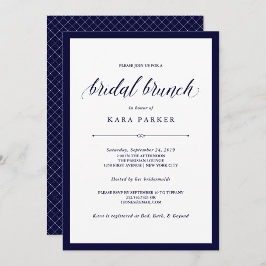 Navy Couture | Elegante bruidsbrunch Kaart (Voorkant / Achterkant)
