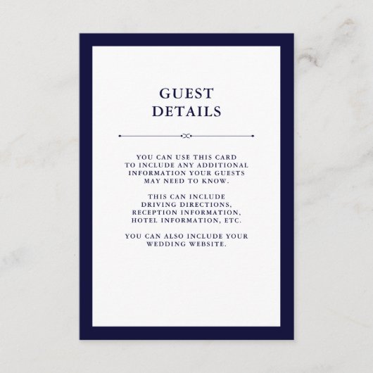 Navy Couture | Elegante gastgegevens Informatiekaartje (Voorkant)