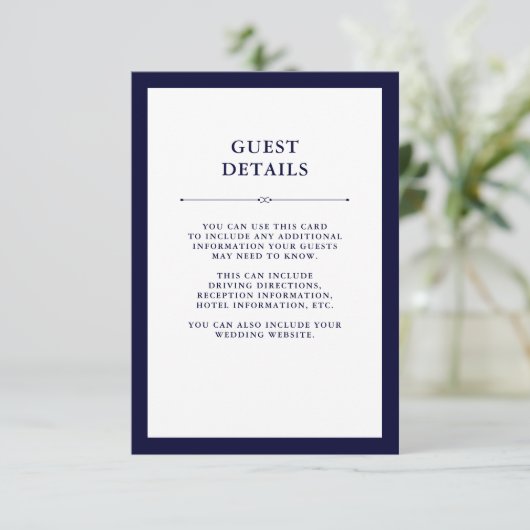 Navy Couture | Elegante gastgegevens Informatiekaartje (Staand voorkant)