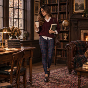 Navy, Cranberry en Ivoorkleurige Schotse Erfgoed P Leggings