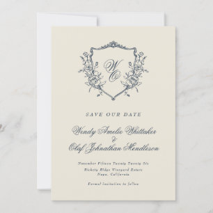 Navy & Cream  Bloemkam Monogram Foto Save The Date