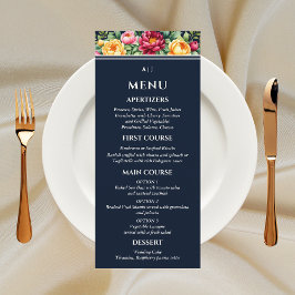 Navy Cream Bourgogne Zomer Bloemen Huwelijk Menu