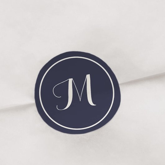 Navy & Cream Calligrafie Initiaal Monogram Ronde Sticker