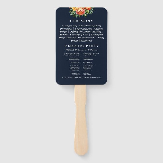 Navy Cream Ceremony Bloemen Trouwprogramma Handwaaier (Achterkant)