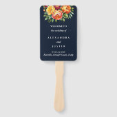 Navy Cream Ceremony Bloemen Trouwprogramma Handwaaier (Voorkant)