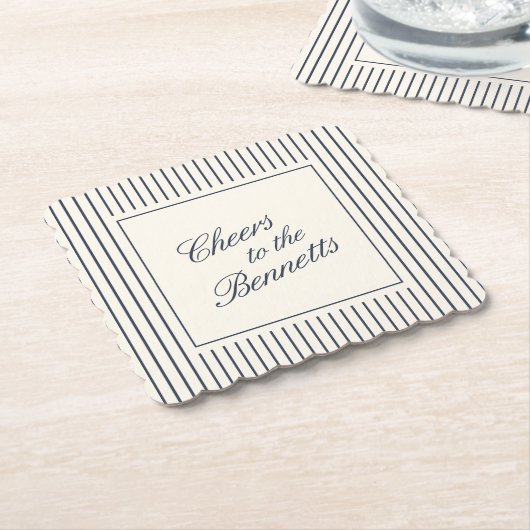 Navy & Cream Classic Script Wedding Kartonnen Onderzetters (Gebogen)