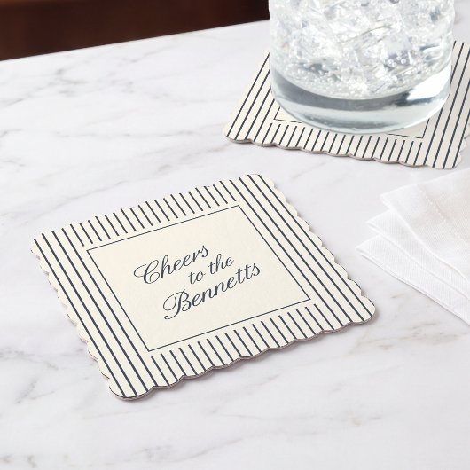 Navy & Cream Classic Script Wedding Kartonnen Onderzetters