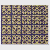 Navy Cream Damask Bows Cadeaupapier (Vlak)