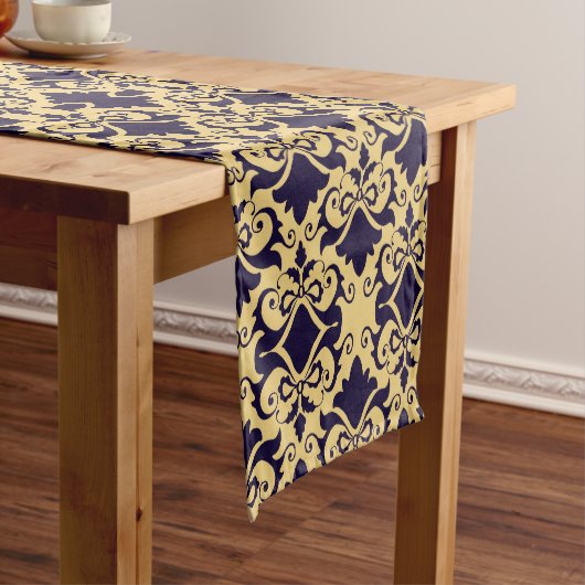 Navy Cream Damask Bows Korte Tafelloper (Voorbeeld)