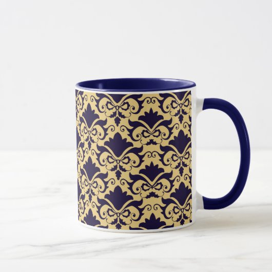 Navy Cream Damask Bows Mok (Rechts)