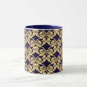 Navy Cream Damask Bows Mok (Midden)